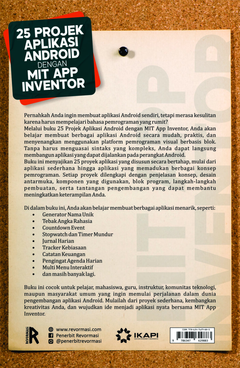 25 Projek Aplikasi Android dengan MIT App Inventor cover belakang