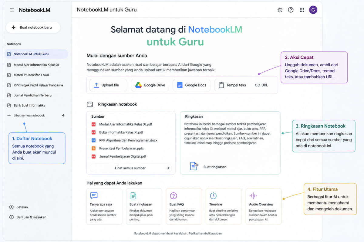 NotebookLM untuk Guru halaman utama.