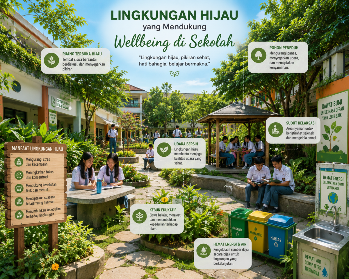 Lingkungan hijau yang mendukung Wellbeing di Sekolah