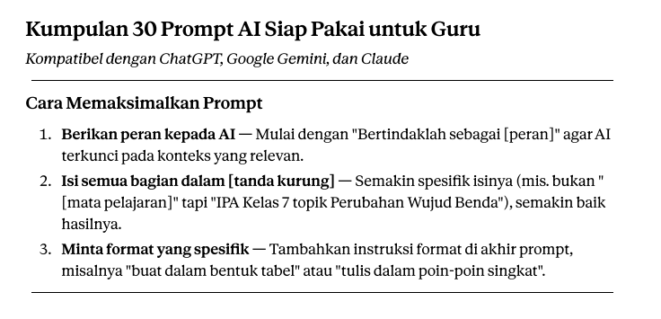 kumpulan 30 prompt AI untuk guru