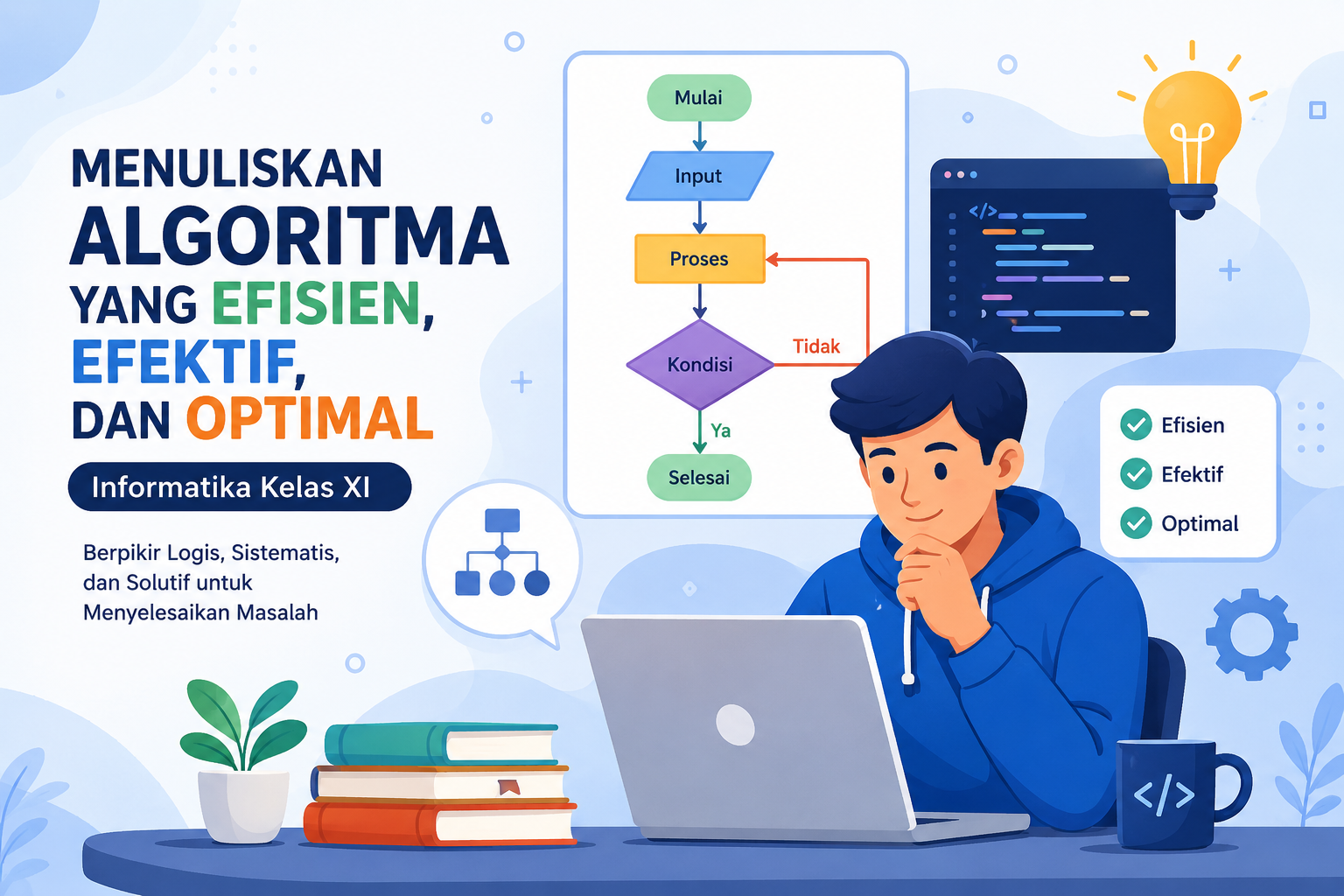 menuliskan algoritma yang efisien efektif dan optimal