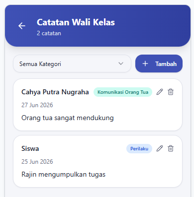 Catatan Wali Kelas pada Aplikasi Perwalian Siswa